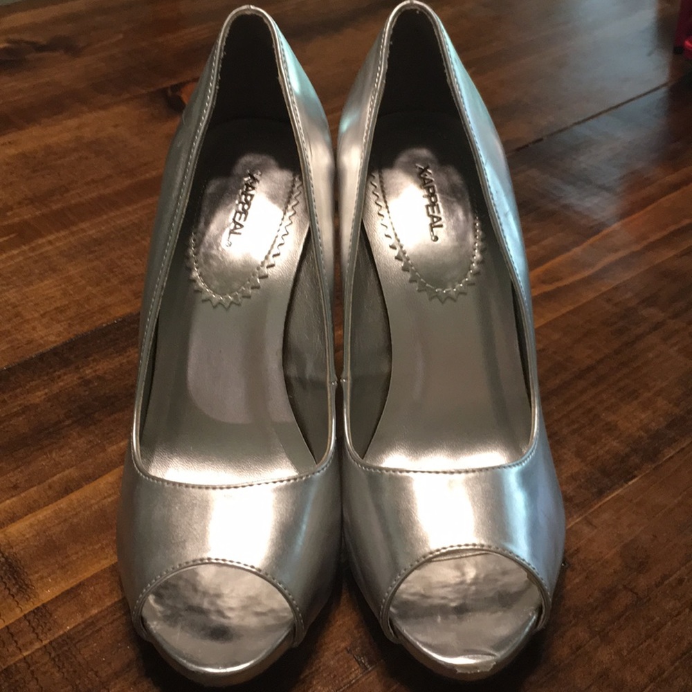 Silver Peep Toe Heels